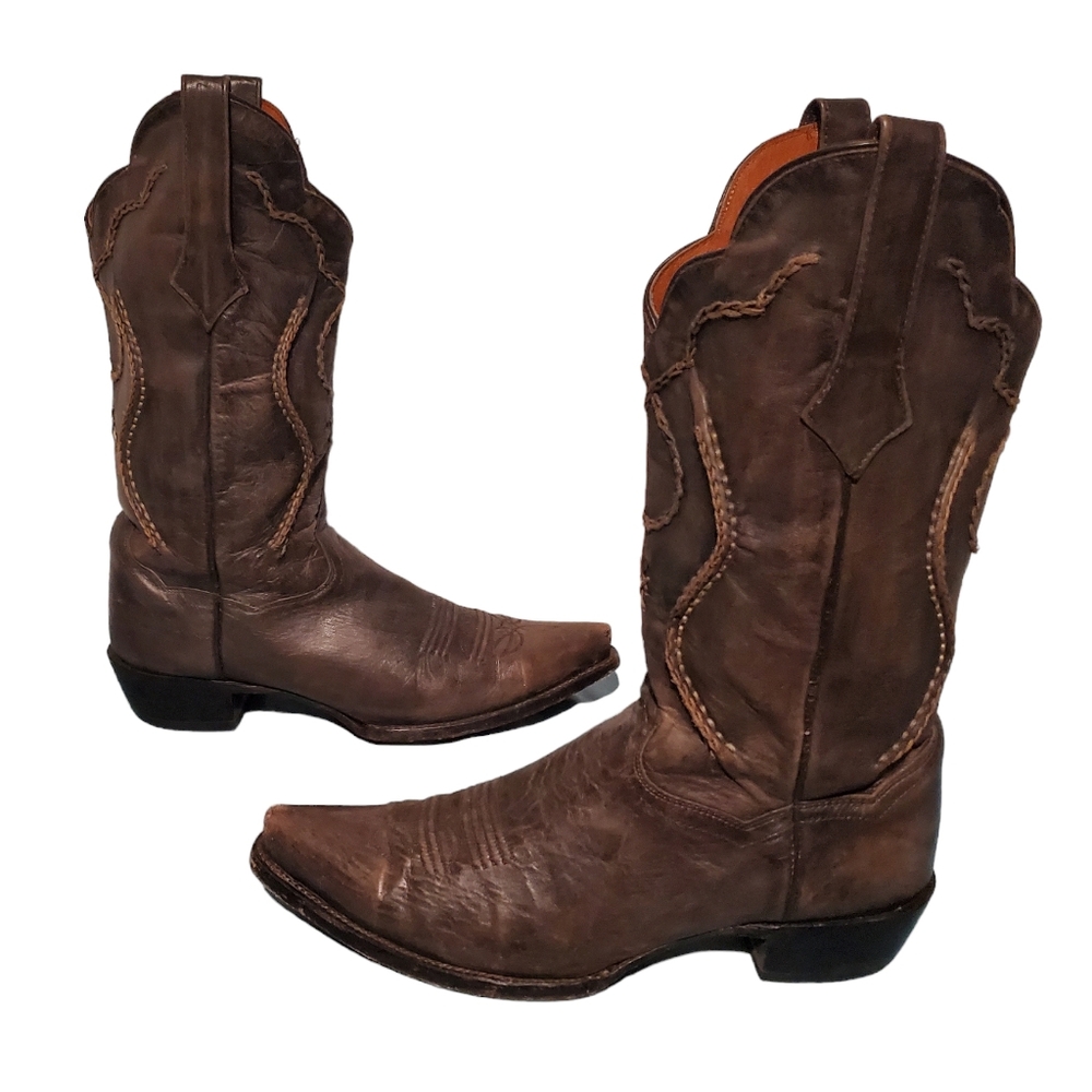 Vintage Dan Post Gray Leather Stitched Cowboy Western Boots Men's Size 9.5D - Picture 5 of 10